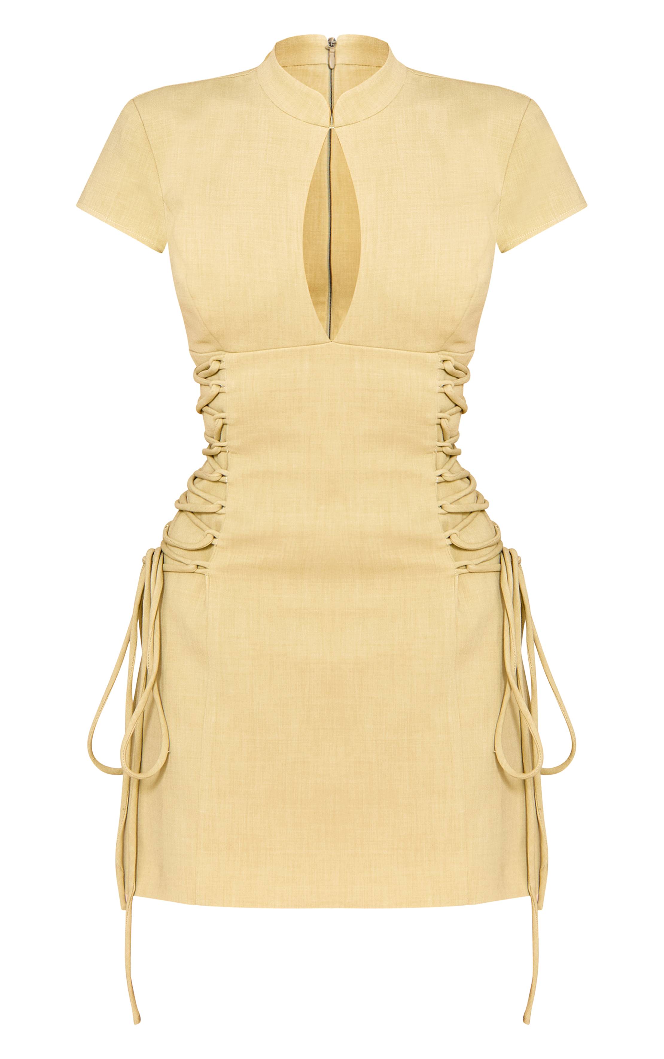 Pale Lime Robe Évasée PLT Label Avec Col Montant Ajusté Et Laçage