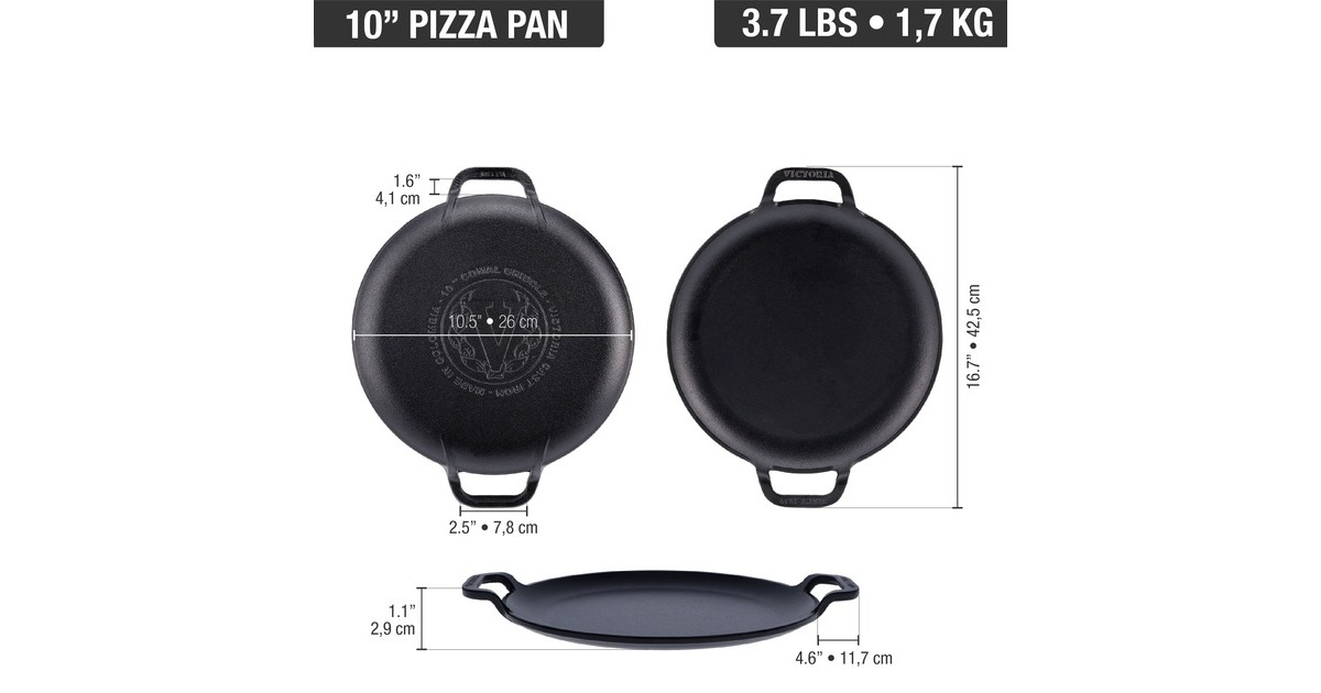 VictoriaPizzapan met twee handgrepen 25 cm, Seasoned bak-/braadpan  (Zwart, Color packaging)