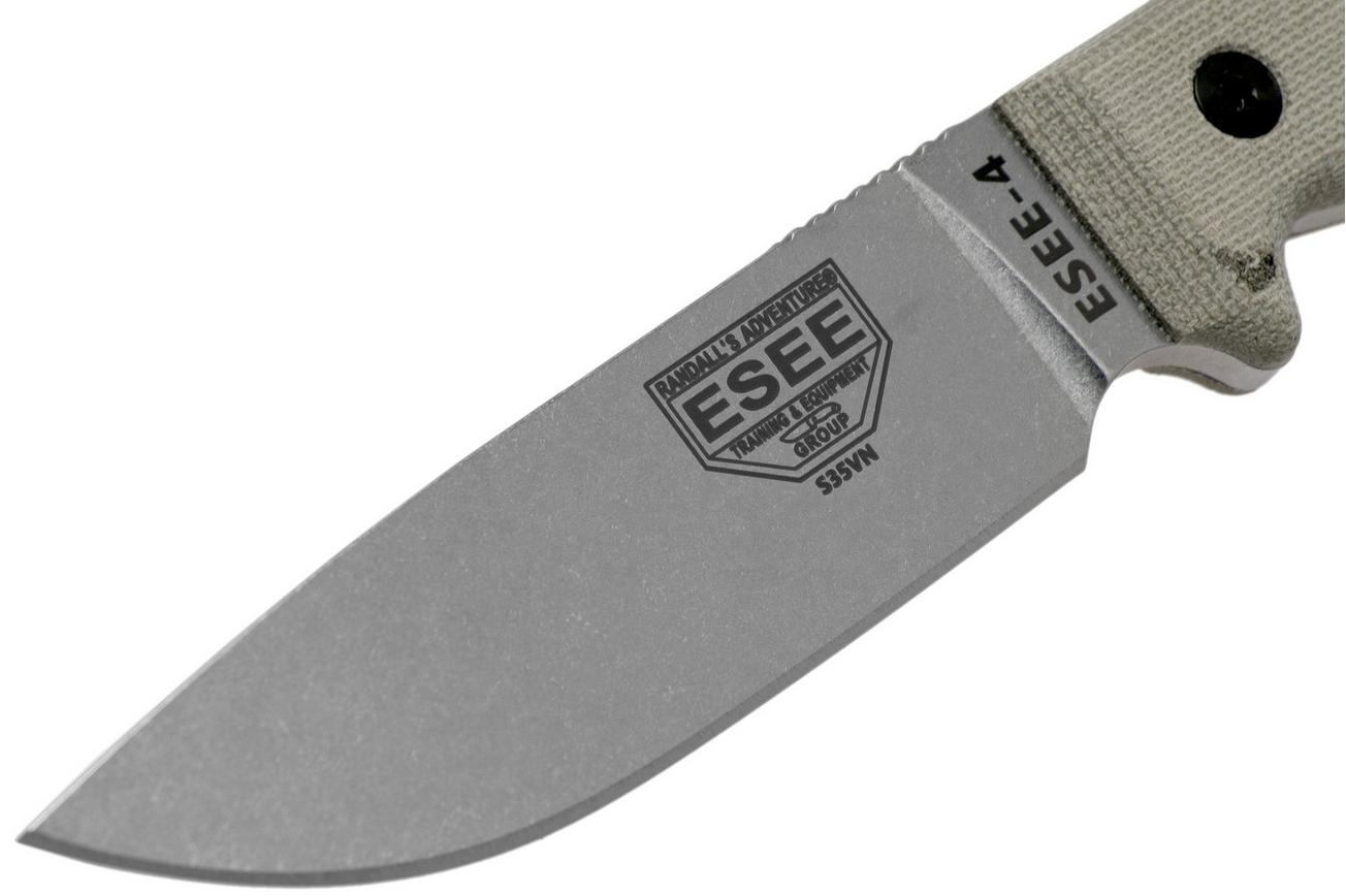 ESEE Model 4 Plain Edge S35VN, Canvas Micarta Handle 4P35V met schede   clip