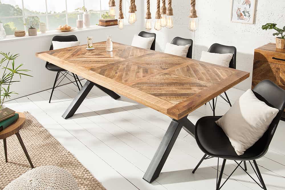 Massiver Esstisch INFINITY HOME 200cm natur schwarz Mangoholz Industrial Design X-Gestell