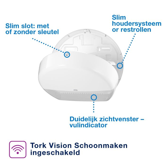 Tork 554000 Dispenser voor grote jumbo wc rollen houder toiletpapier grote maxi jumbo wit (554000)