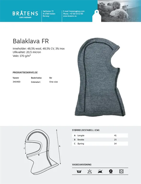 Bratens Bråtens Balaklava Mørk Grå One-Size Funksjonell Og Varmende Balaklava