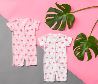 Tiny Treasure Summer Jumpsuit 2-Pack, White/Flamingo