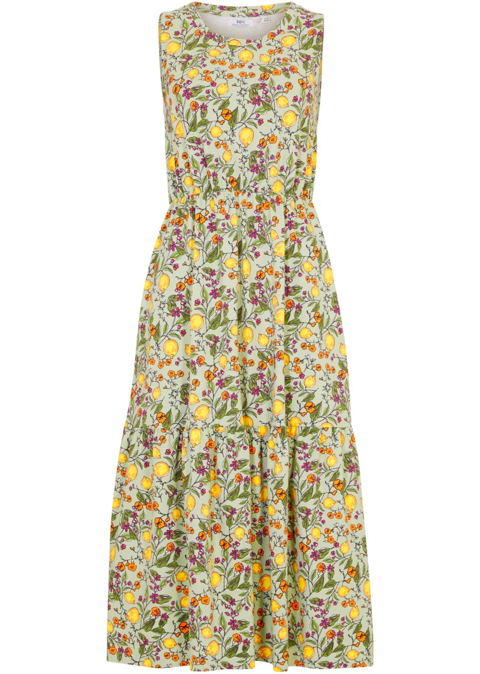 Robe midi à col rond et volant, sans manches