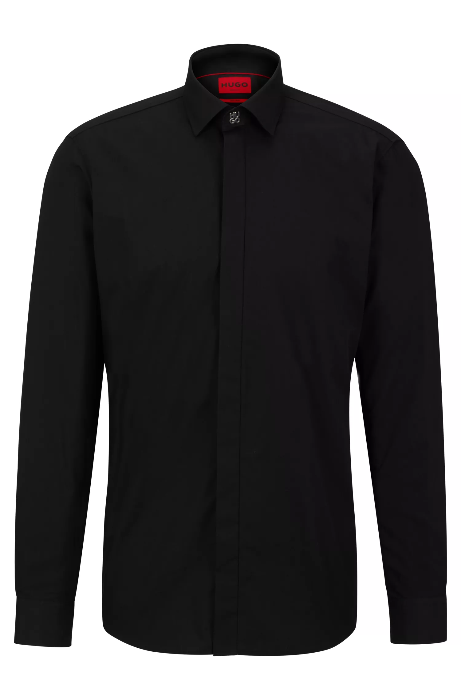 Camisa HUGO vermelha de corte moderno em popeline de algodão fácil de passar.