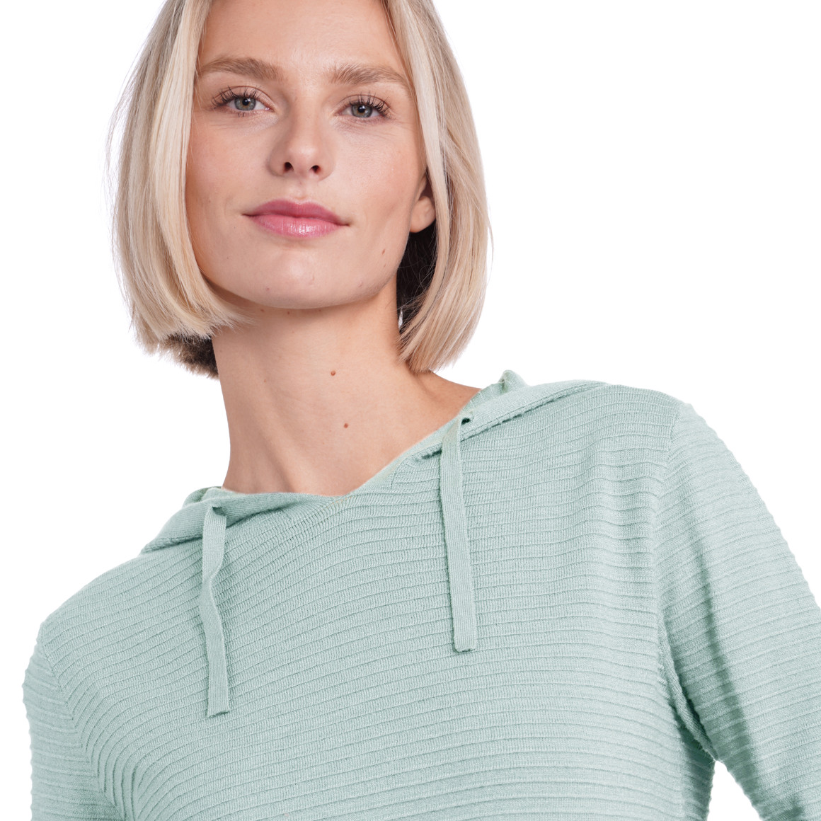Damen Strickhoodie gerippt hellblau