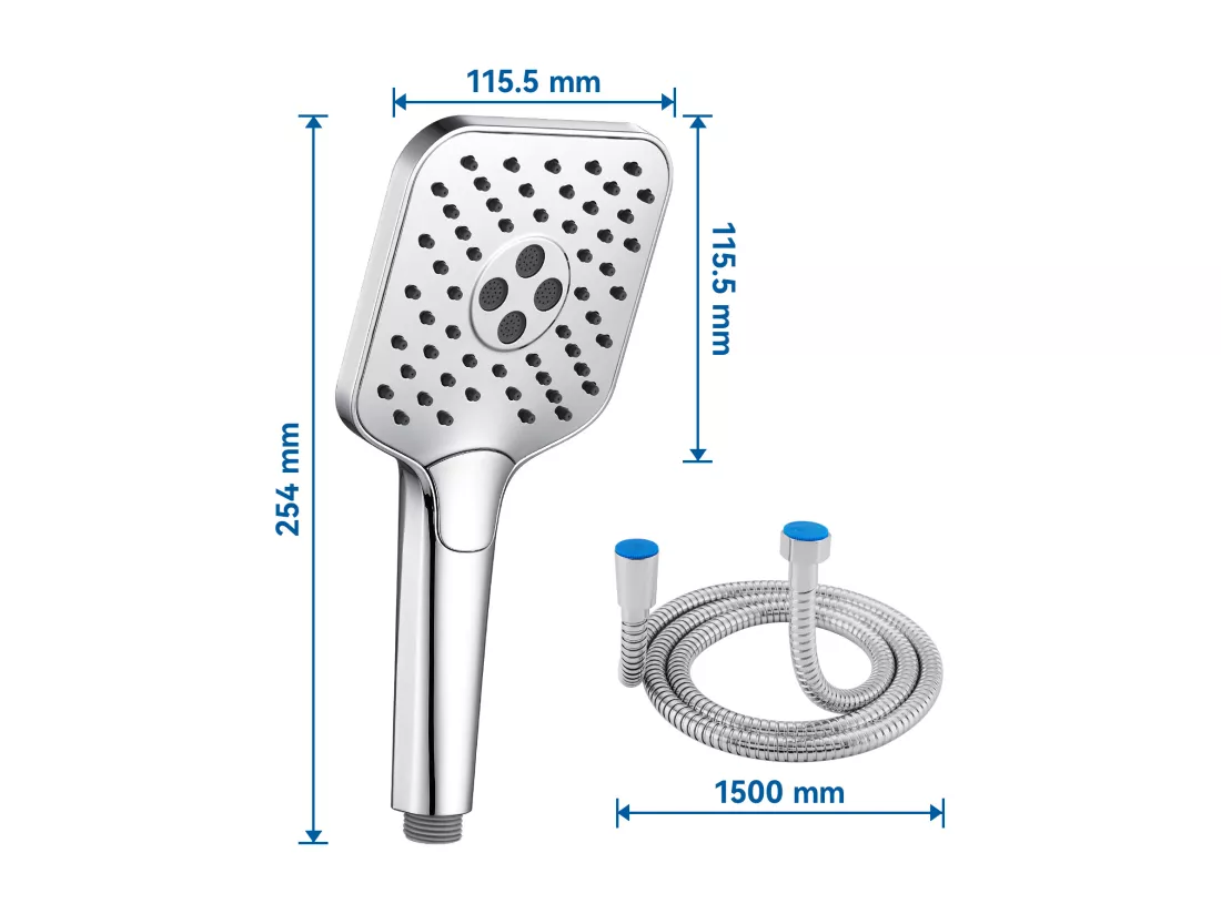 AURALUM MAX Pommeau de Douche Haute Pression+Tuyau de 1,5m en Inox,Avec 3 Modes de Jet,Pulvérisateur Douche Anti-Calcaire Pommeau,Chromé