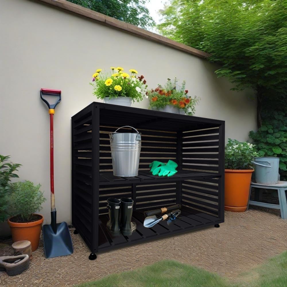 Regal imprägniert in anthrazit für Garten Balkon Terrasse Pflanzentisch Blumenregal Aufbewahrung großer tiefer Schuhschrank Mehrzweckschrank Gartentisch Geräteschuppen