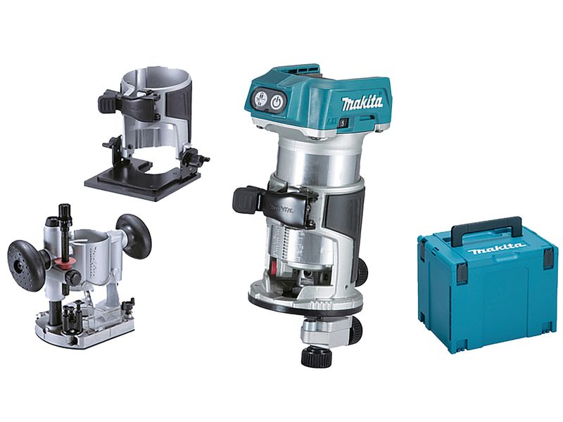 Makita Einhandfräse / Kantenfräse DRT50ZJX11 Set 18 V Leichte bürstenlose Multifunktionsfräse für das Profihandwerk
