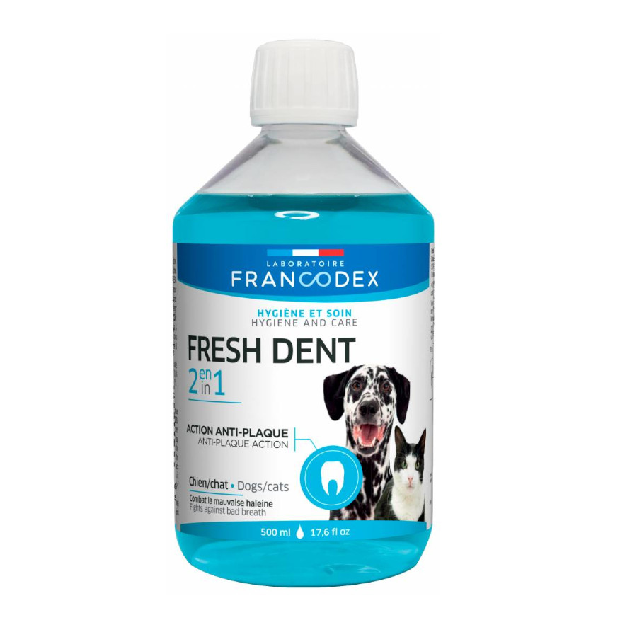 Enxaguante bucal Francodex Fresh Dent para cães.