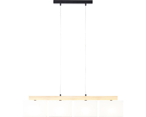 Hanglamp, 4-lichts, HxL 140x96 cm, eiken/geolied/zwart, lampenkap wit