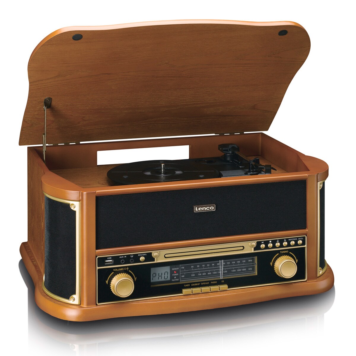 LENCO TCD-2551 Plattenspieler Holzgehäuse USB Kassette, Holz