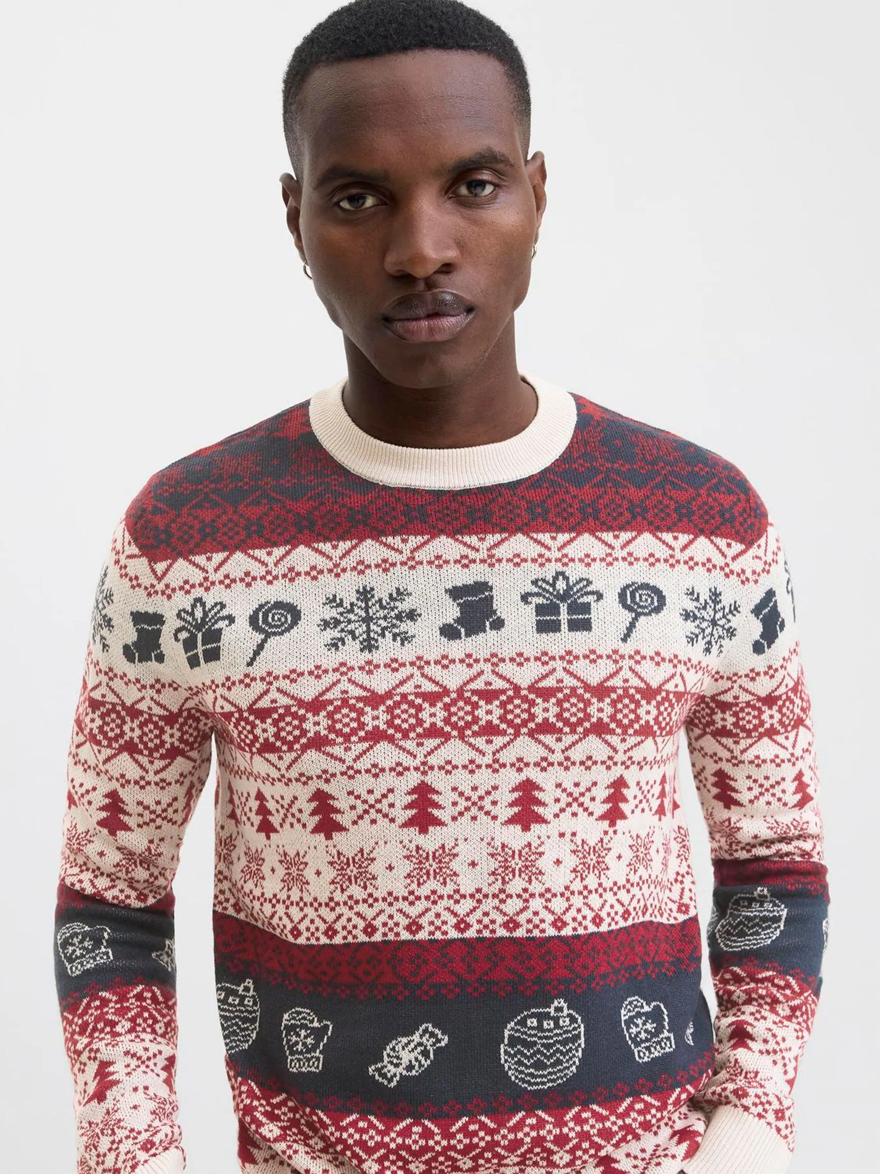 Crème - JACK & JONES trui met kerst-Fairisle-patroon
