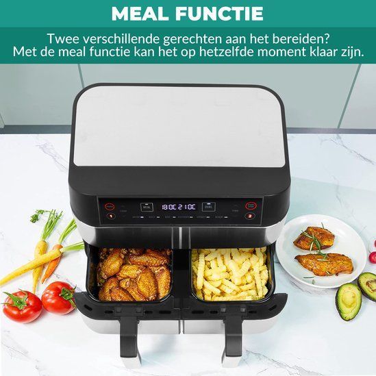 Niceey - Dubbele Airfryer XXL - Airfryer - Zilver - 8.0 Liter - 2460 Watt