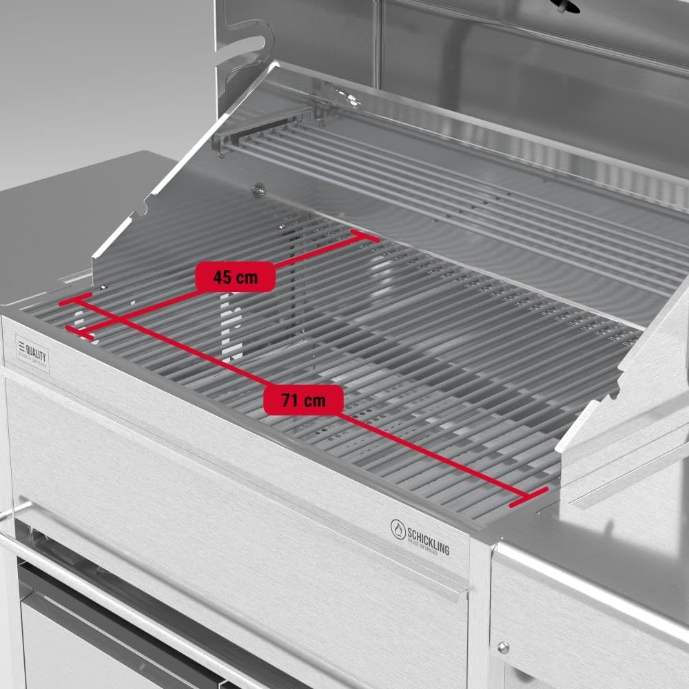 Schickling Holzkohlegrill 'Walter XL - Pro' Grillwagen BBQ Holzkohlegrill aus rostfreiem Edelstahl mit doppelwandigem Deckel - Made in Germany, mit Drehspieß & Backburner, Grillfläche: 71 x 45 cm
