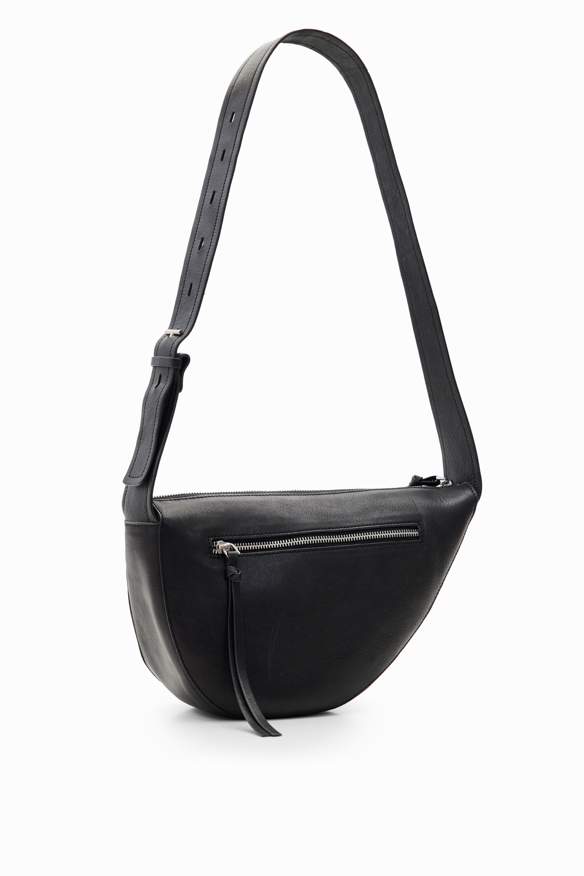 Bolsa média de couro com zíperes