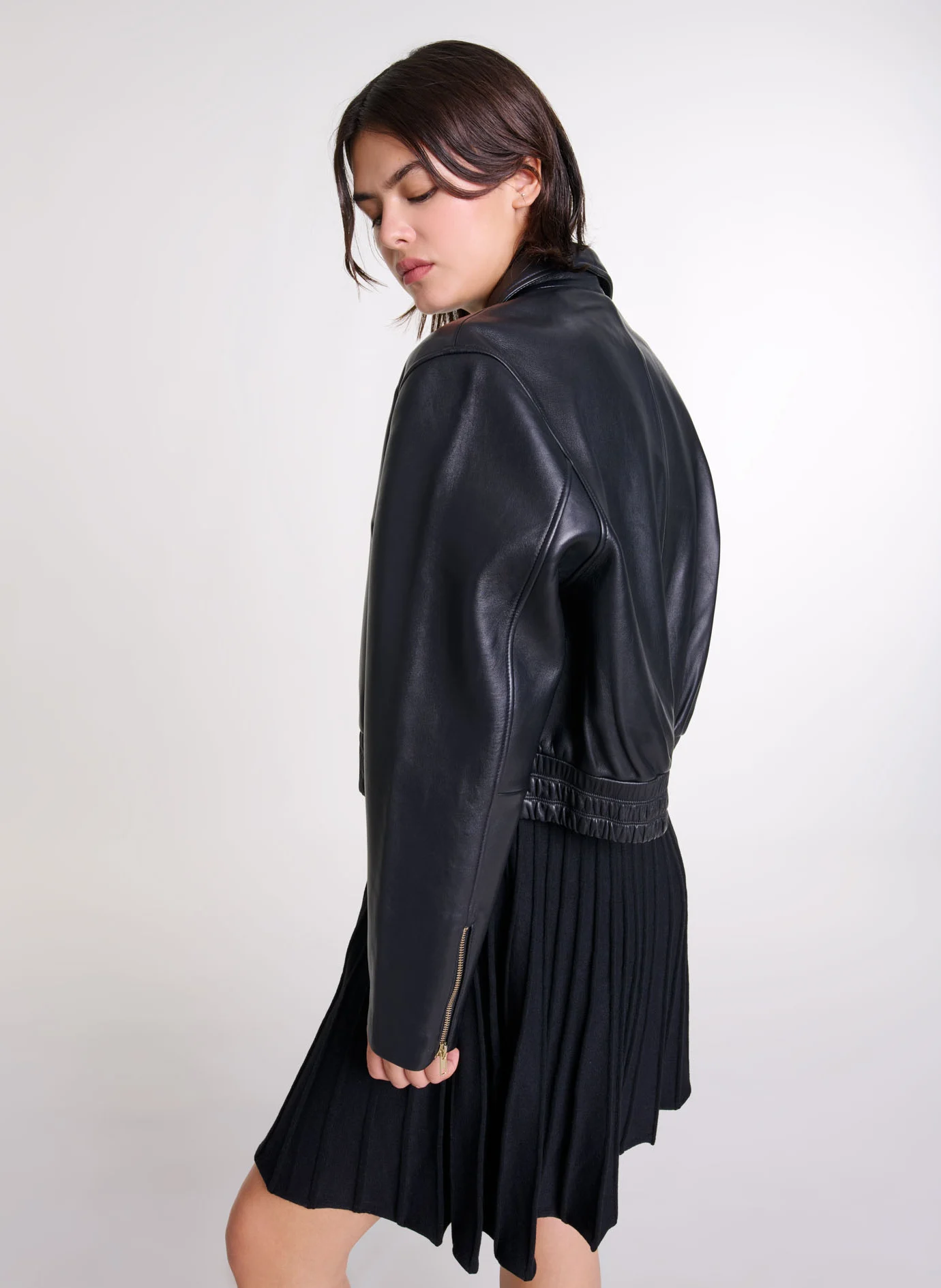 Veste col classique en cuir | Noir