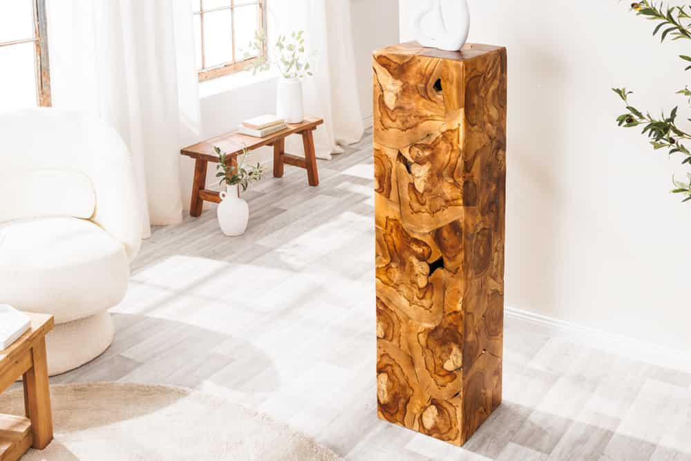 Massive Säule TRIBAL 110cm braun natur Teakholz handmade Dekoration