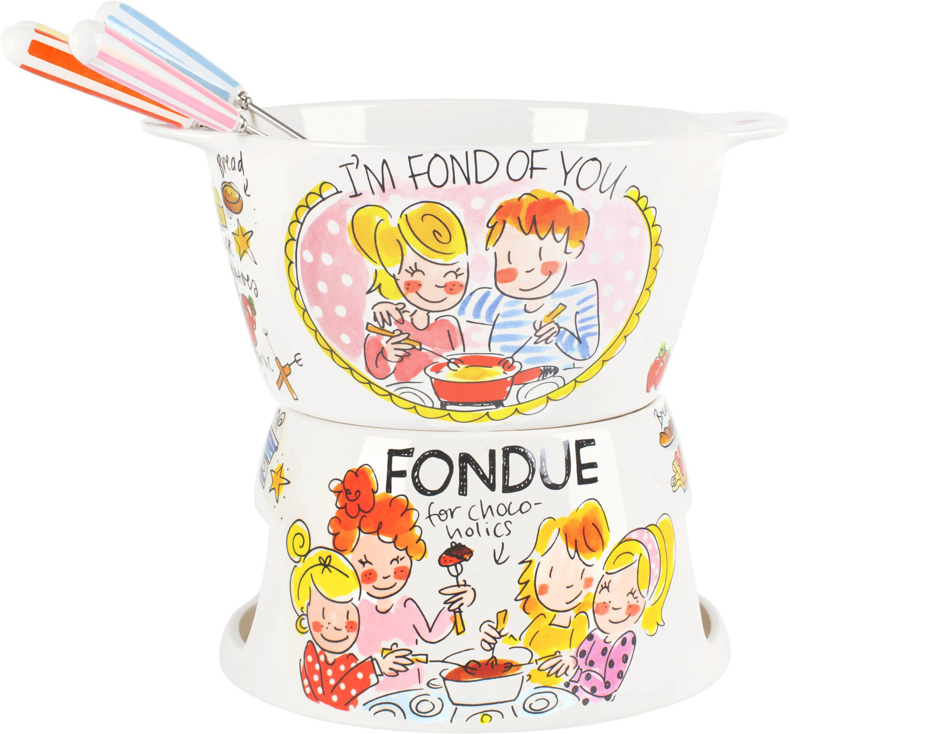 Fondue set met 6 vorkjes ''Even Bijkletsen''
