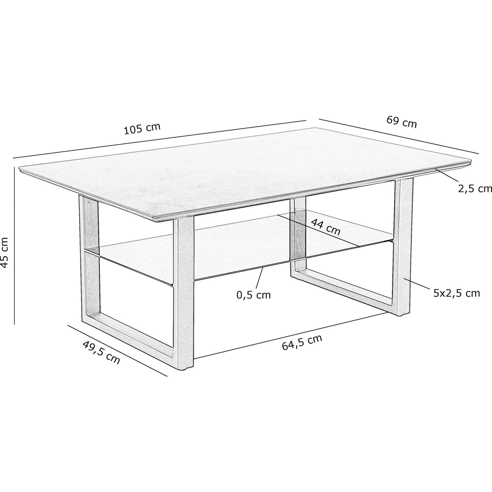 Salontisch Arne Keramik-Optik schwarz 105 x 45 x 69 cm