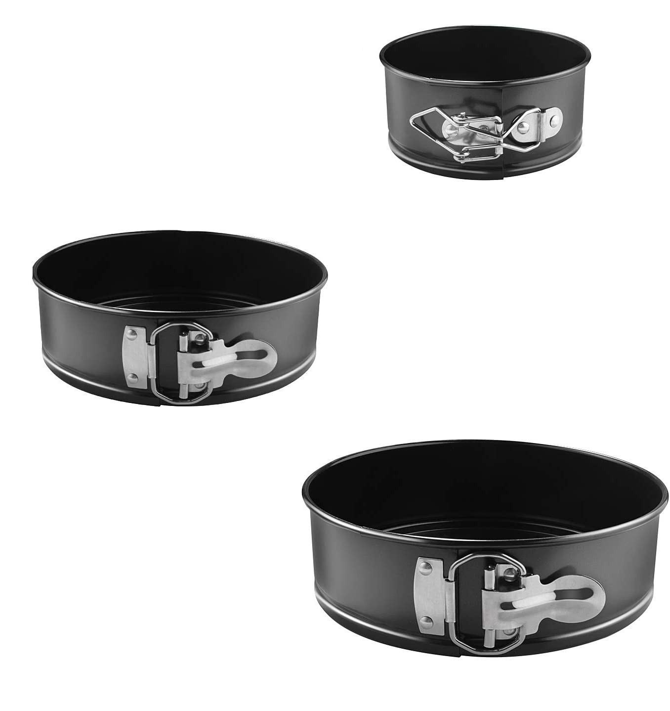 (3er Set) Ø11/18/23cm Edelstahl Kuchen Springform Anti-Haft Torten Backform - Schwarz