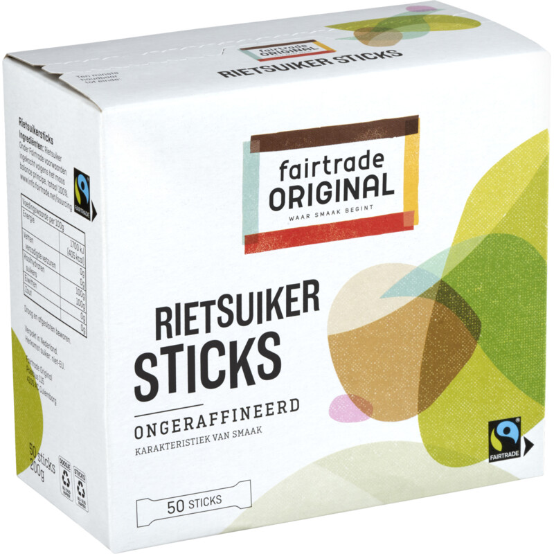 Fairtrade Original Ruwe rietsuiker sticks