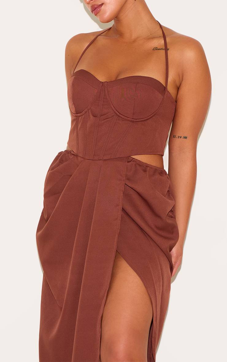 Chocolat Robe Longue Corset Froncée Grande Taille