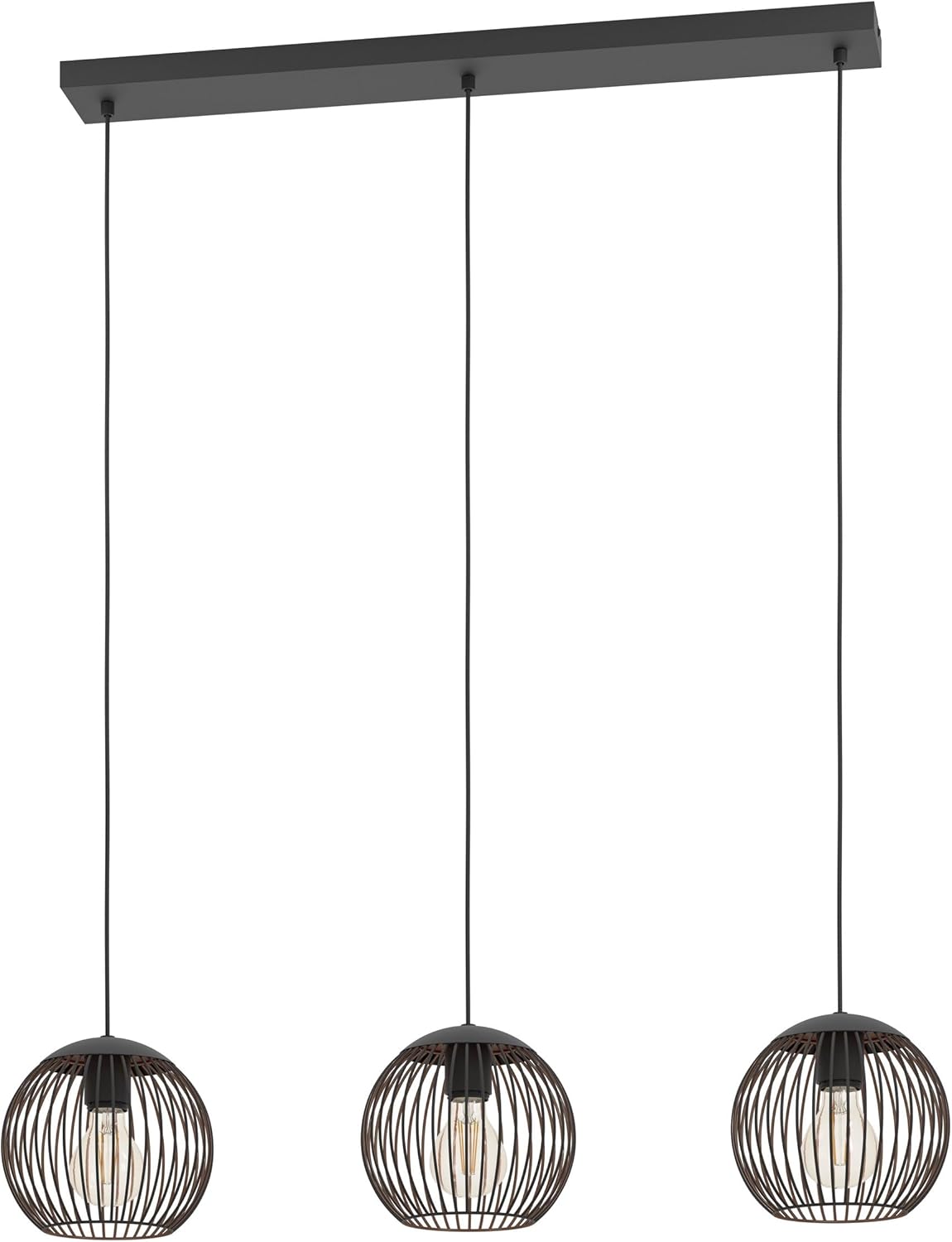 EGLO Hängelampe Almanzora, 3-flammige Pendelleuchte, Esstisch Hängeleuchte aus Metall in Schwarz und Kupfer, Esszimmerlampe hängend, E27 Fassung, 90 cm