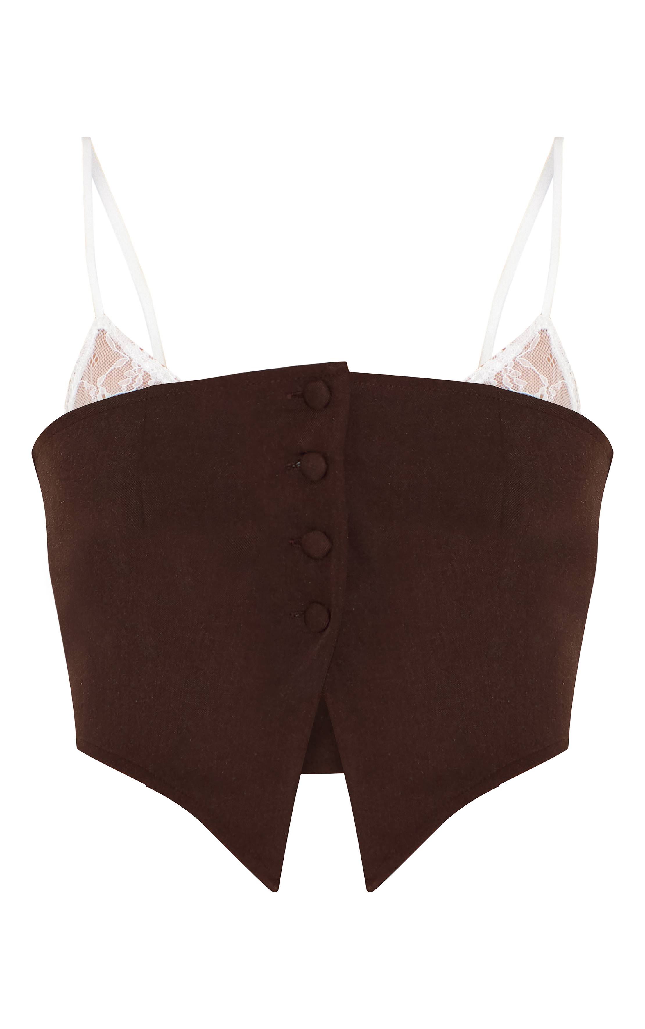 Chocolat Top Bandeau Ajusté Avec Détails En Dentelle - Tall