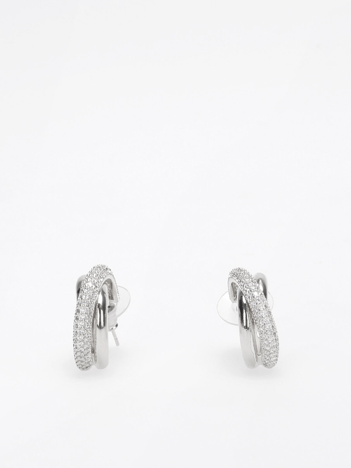 Boucles d'oreilles entrelacées à strass- Argenté