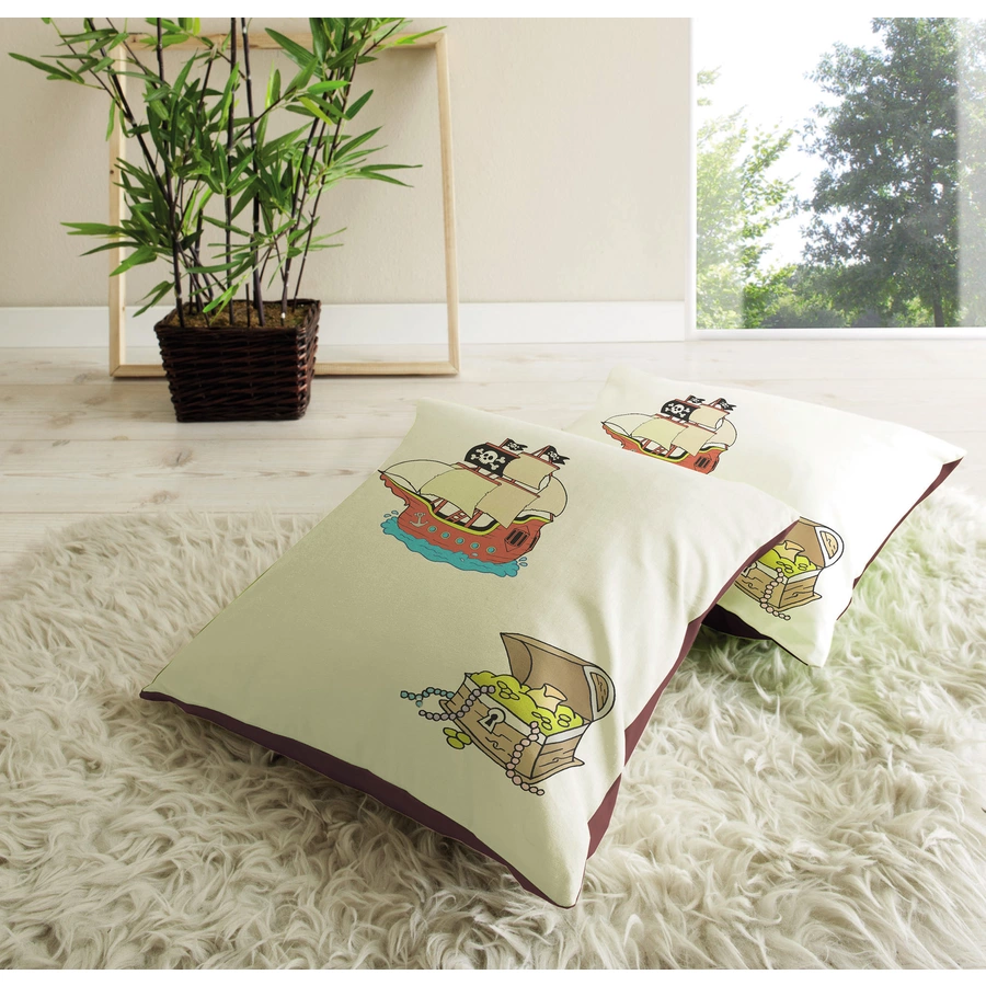 TICAA Kissen 2er Set für Kinder Pirat Braun-Beige