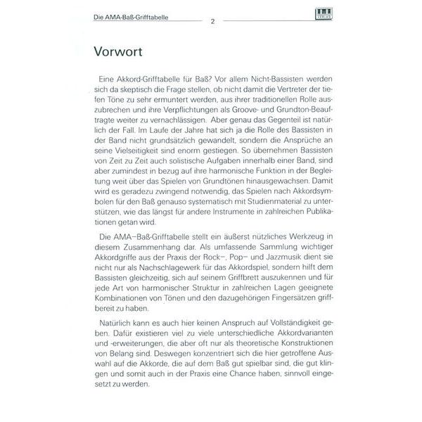 AMA Verlag Bassgitarren-Grifftabelle