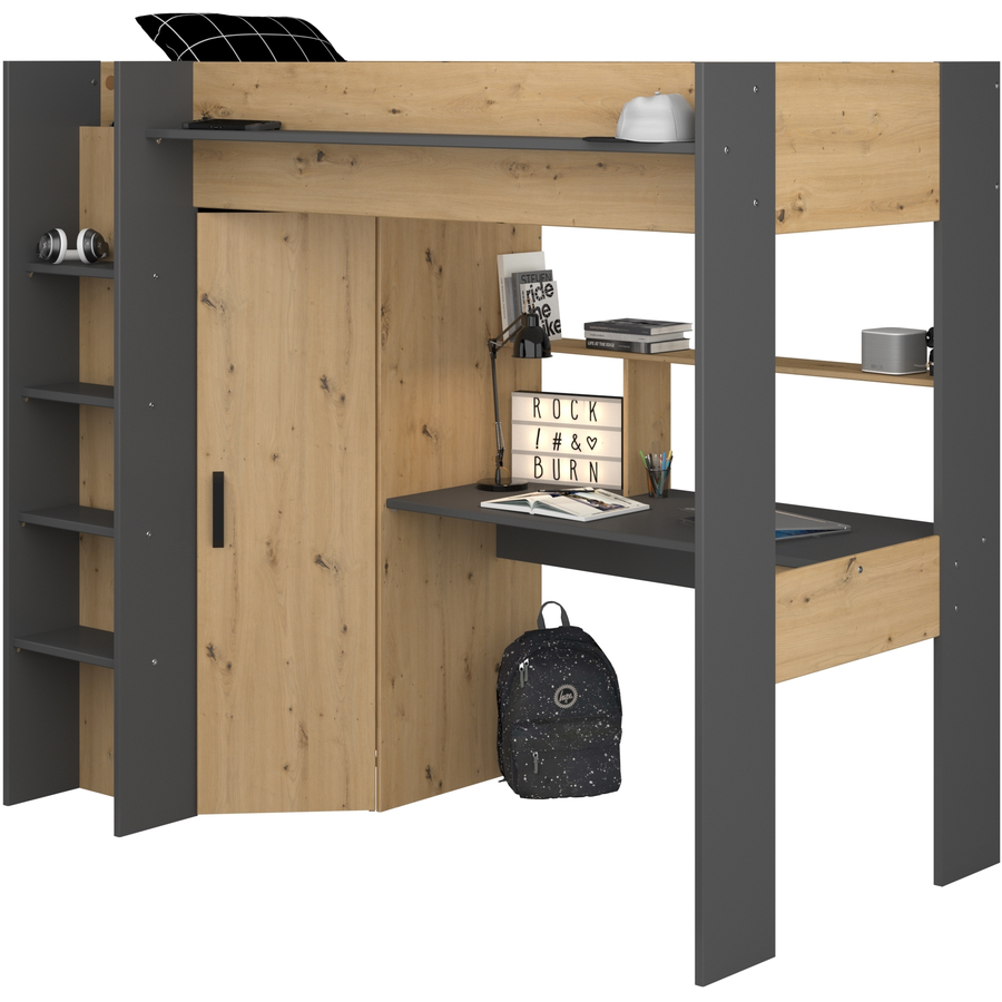 Parisot Hochbett Heavy Eiche Artisan Artisan Eiche  schwarz