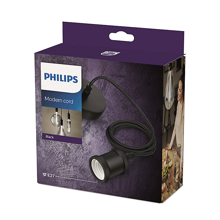 Cordon Philips Moderne E27 IP20 16,9 cm noir mat