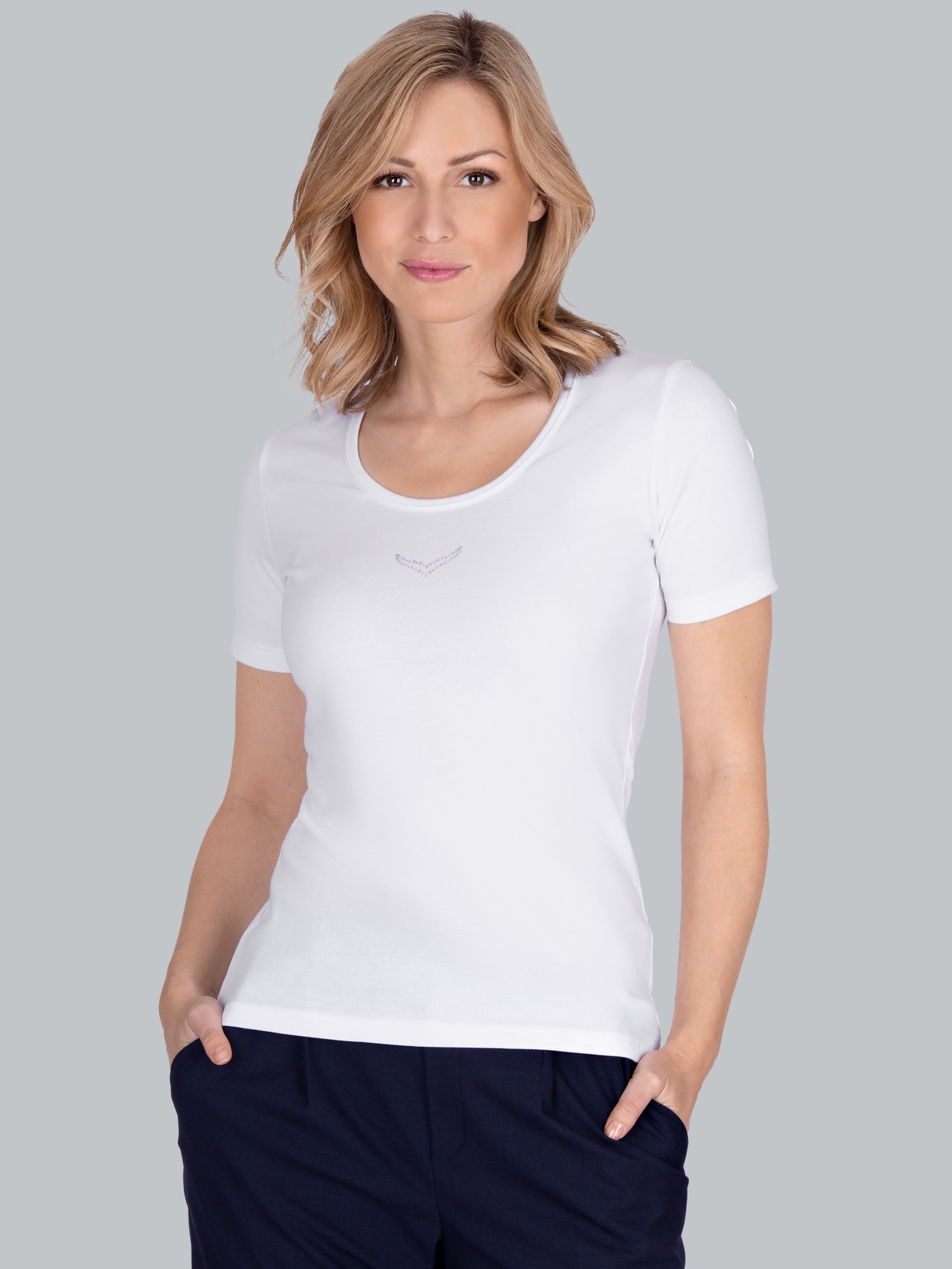 T-Shirt mit Kristallsteinen Weiss