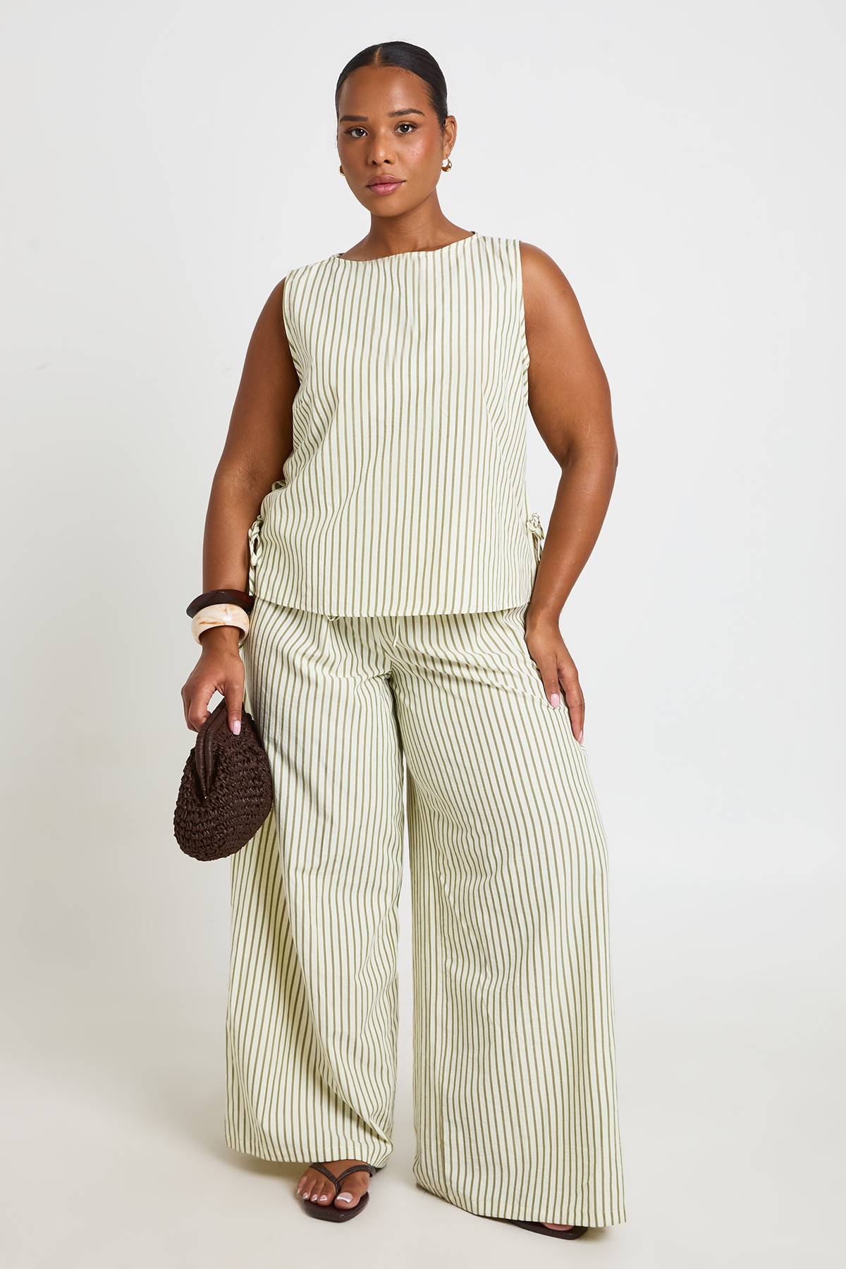 boohoo Pantalon Grande Taille À Rayures Avec Cordon De Serrage À La Taille