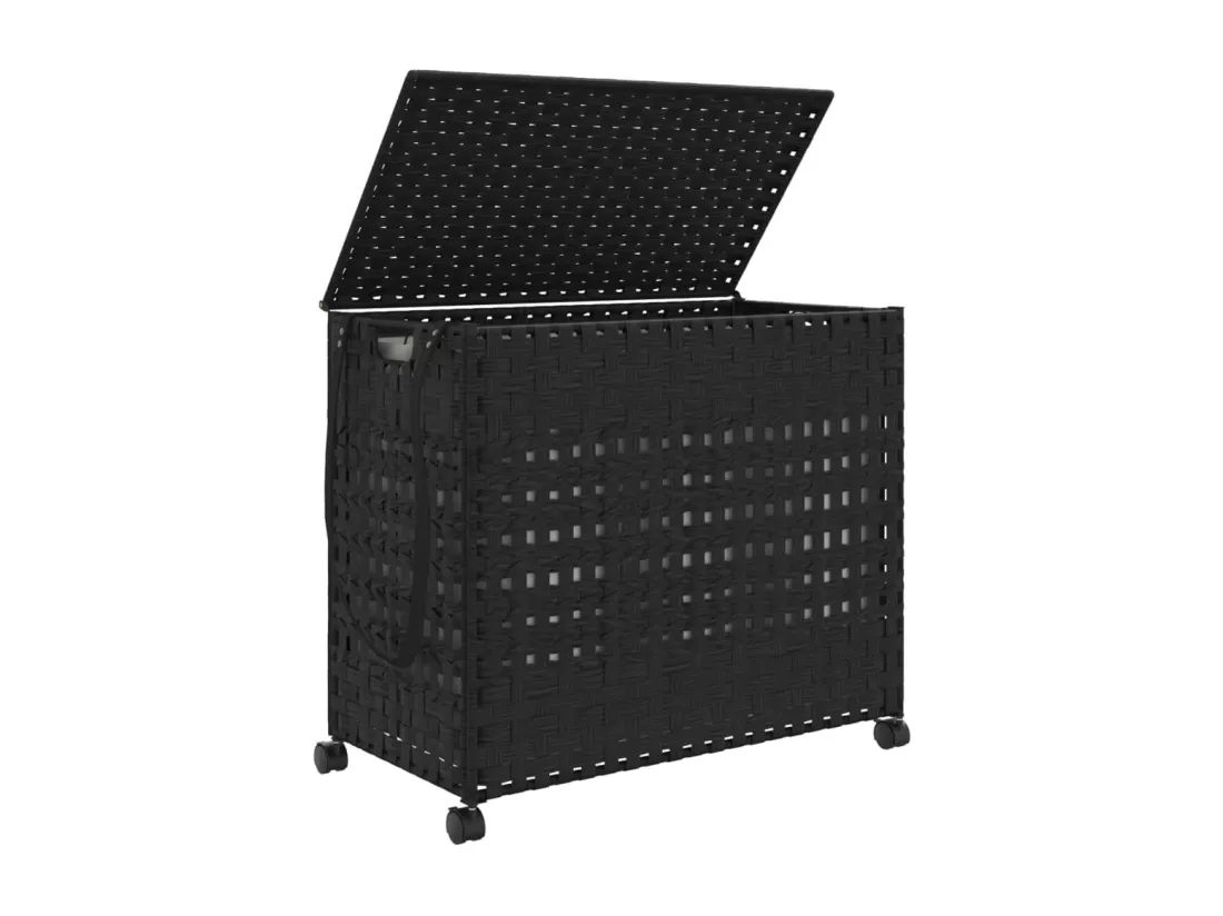 Panier à linge avec roulettes noir 66x35x60 résine tressée