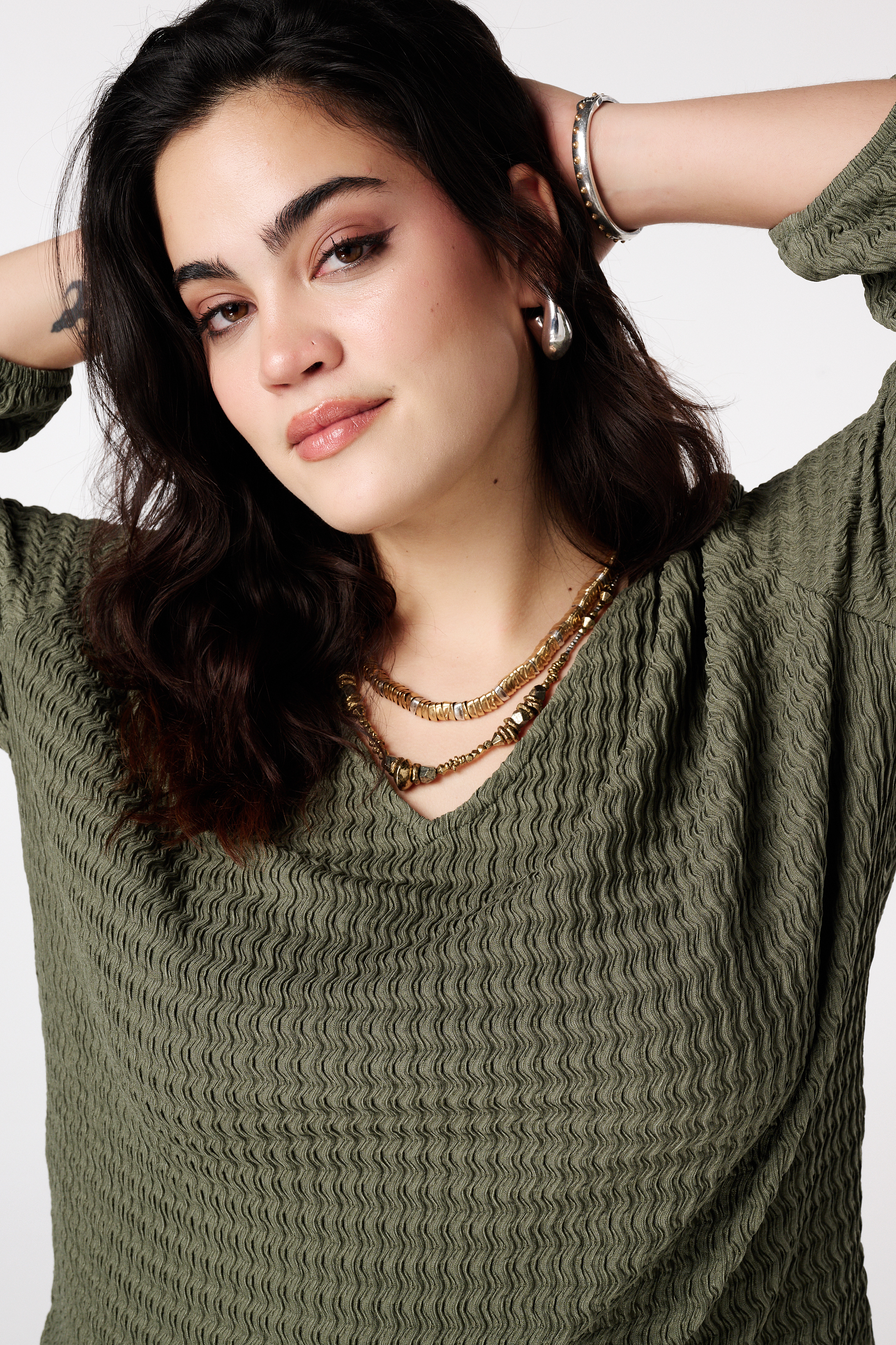 Top met structuur stof Khaki
