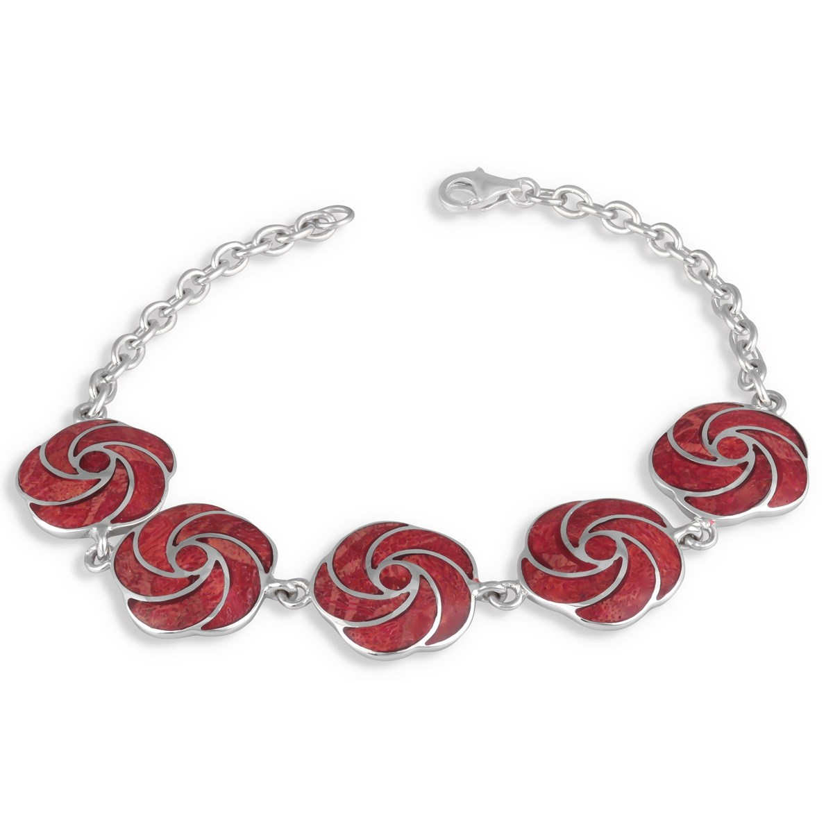 Bracelet ADEN en fleur de corail effet spirale sur chaîne argent 925 millième