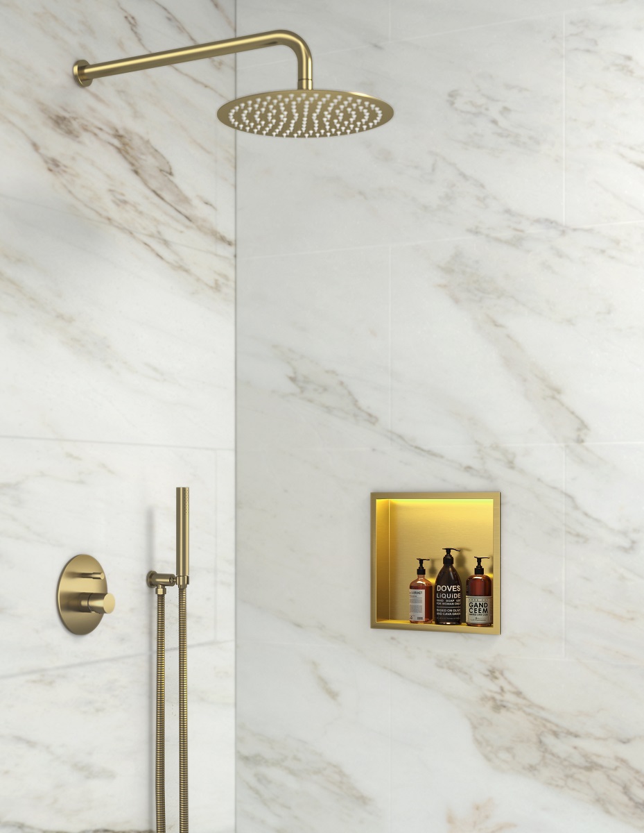 Saniclear Lucio inbouwnis met LED verlichting 30x30cm mat goud