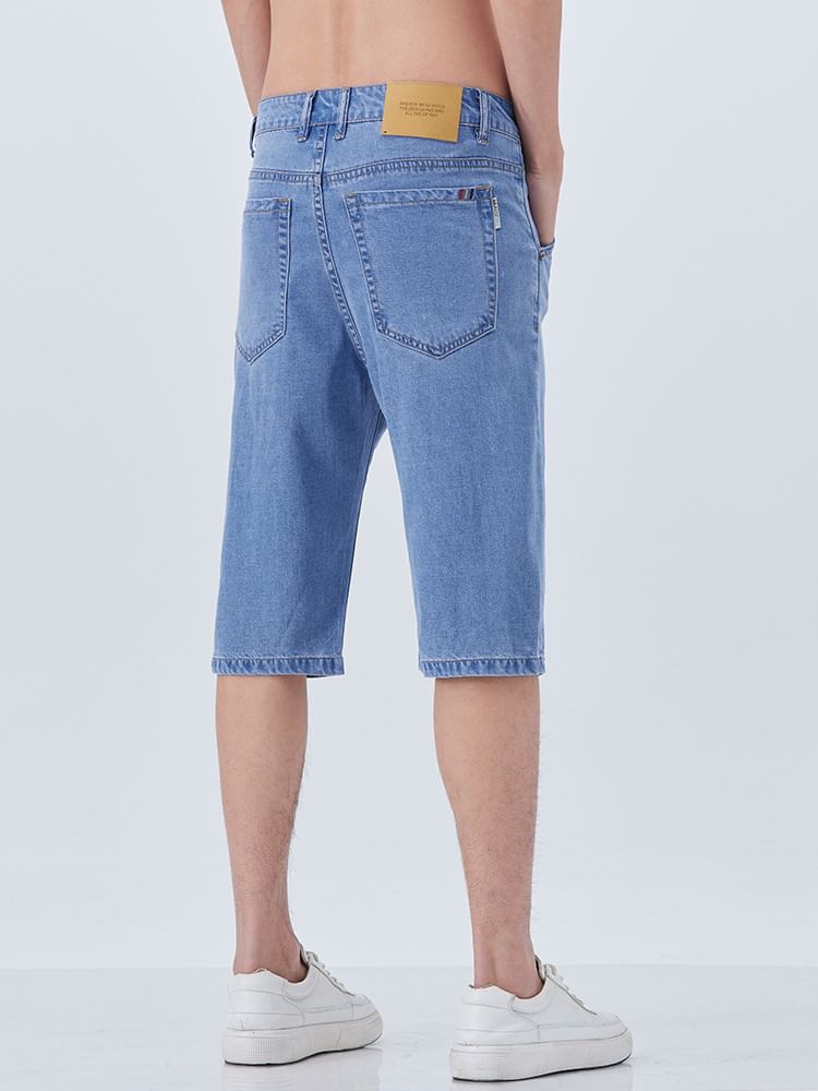 Denimic - Lange denim shorts met hoge taille