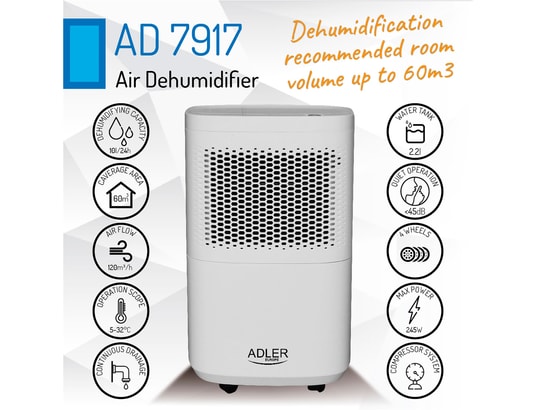 ADLER - Ad 7917 déshumidificateur électrique portable, 10l / jour, s...