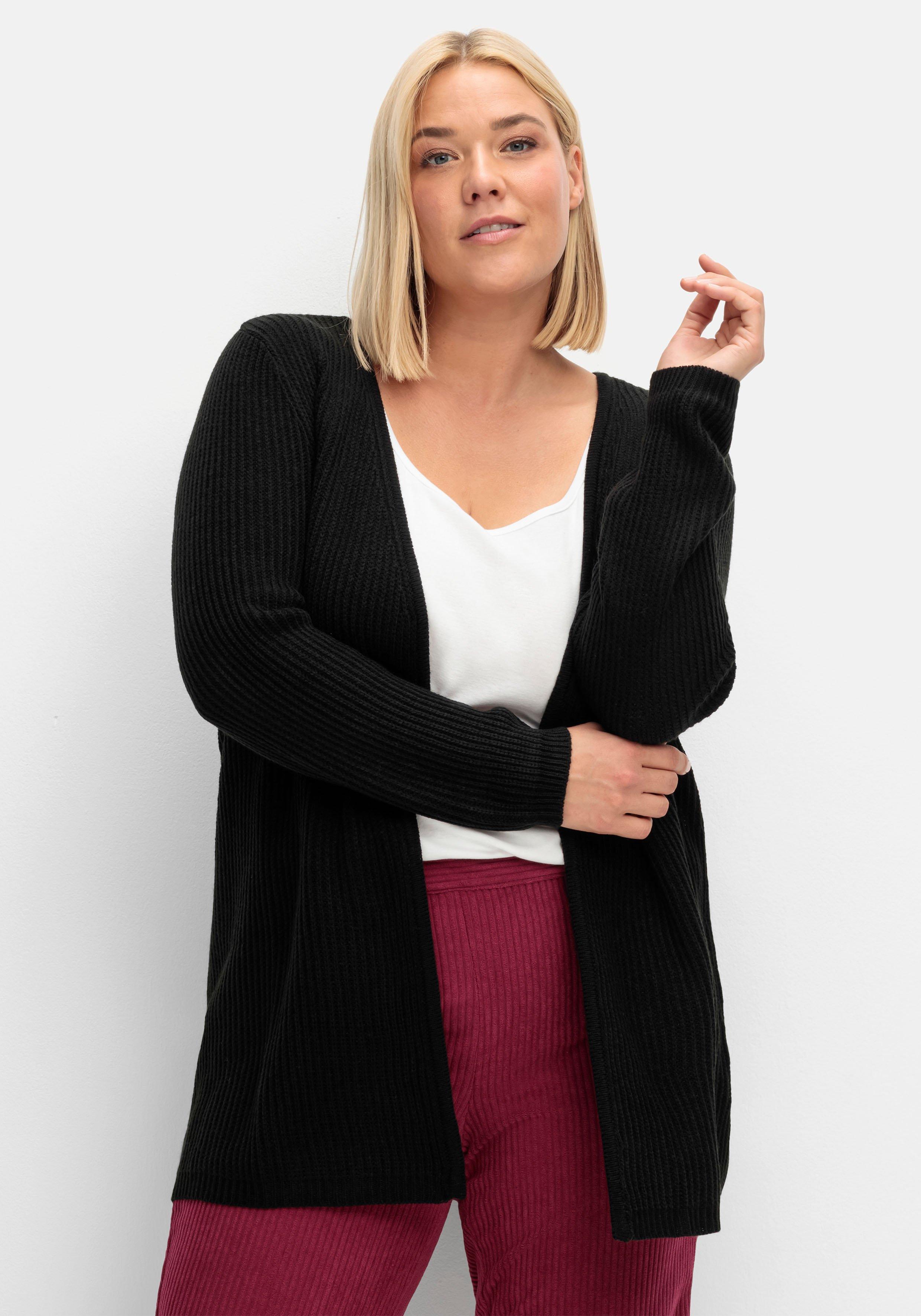 Longstrickjacke in verschlussloser Form, in Rippstrick