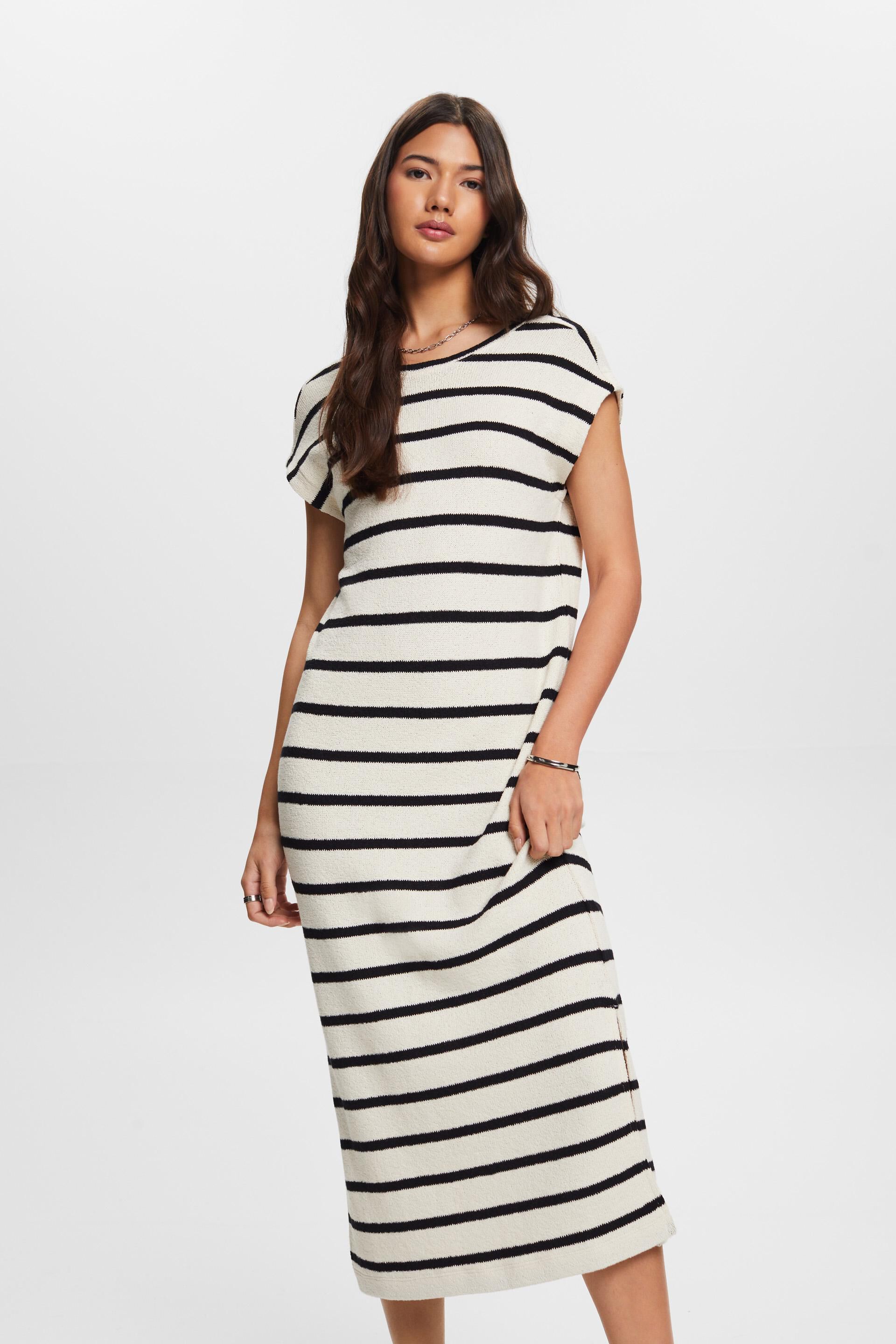 Robe rayée de longueur midi en maille de coton
