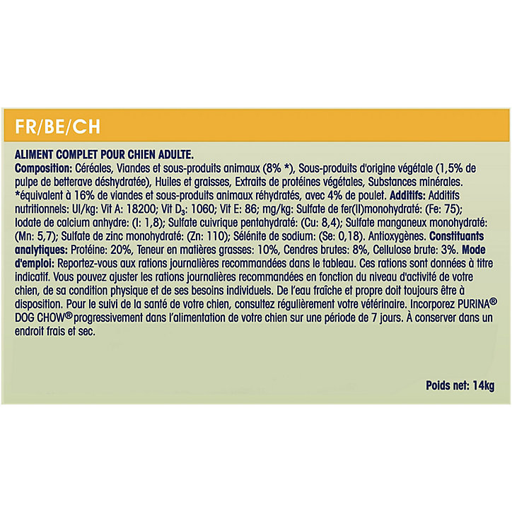 Croquettes pour chien adulte Dog Chow complet/classic au poulet 14kg
