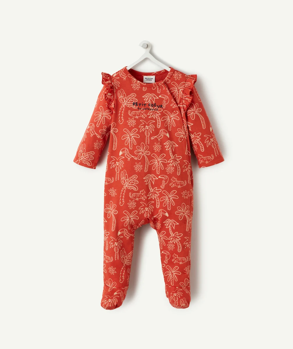 dors-bien bébé en coton bio rouille avec imprimé palmiers et oiseaux