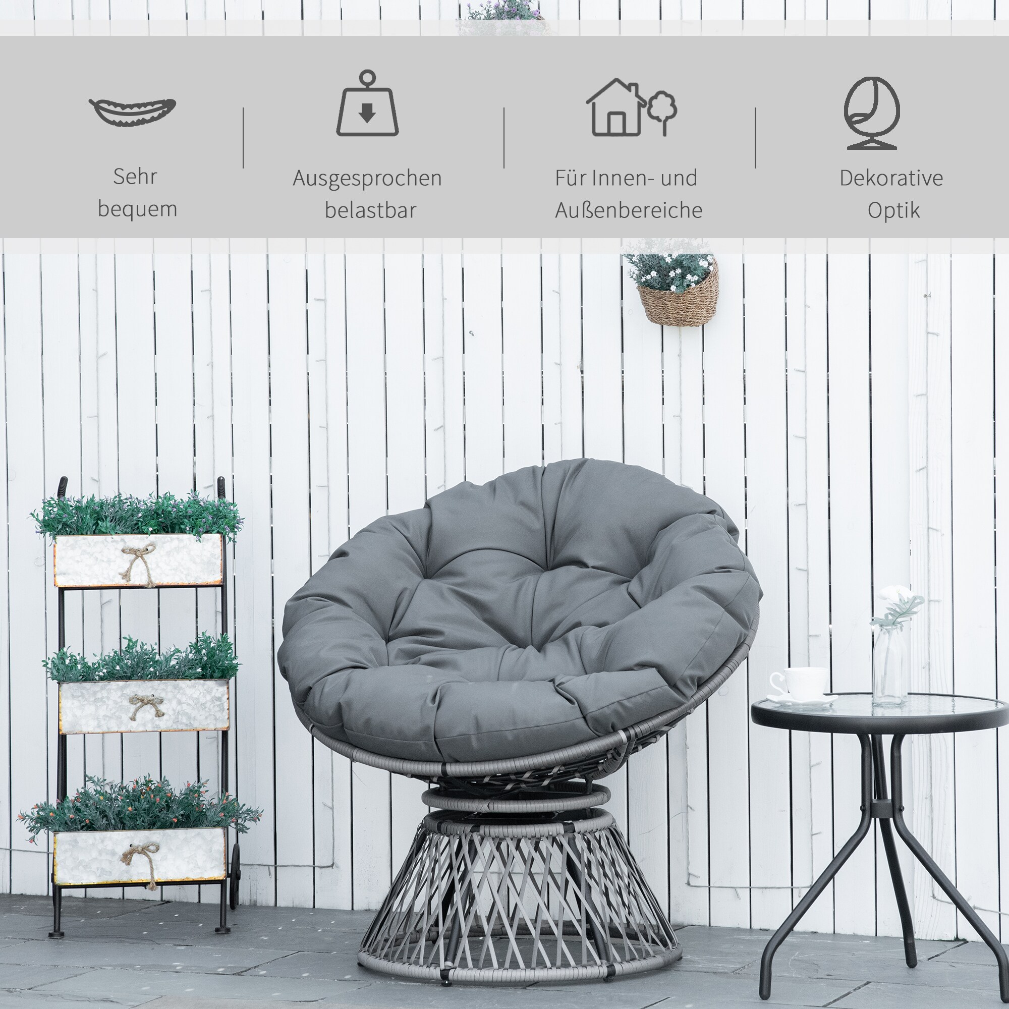 Outsunny Korbsessel mit Polster 97 x 87 x 90 cm (LxBxH)