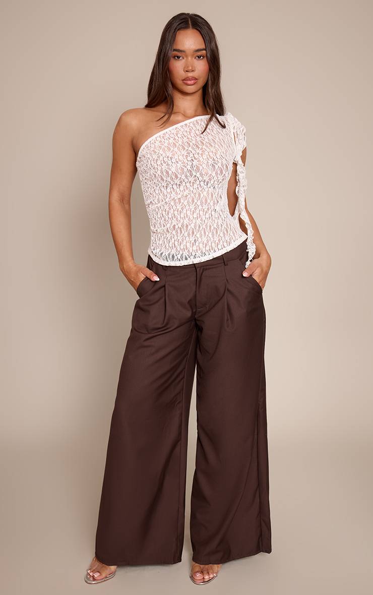 Blanc Top Asymétrique À Détail Drapé À Volants En Dentelle Texturée