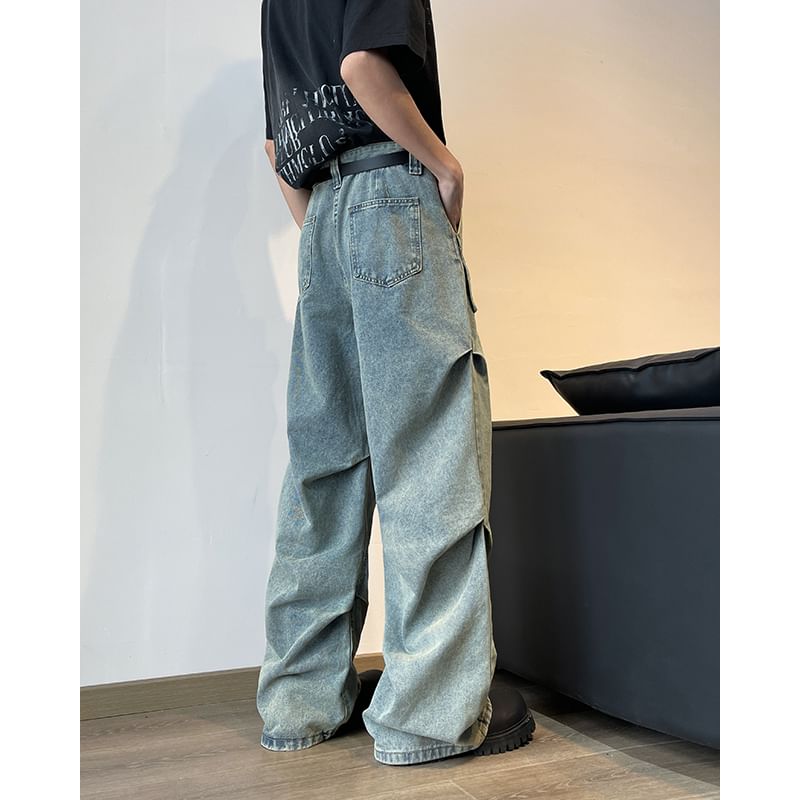 Filmas - Mid Rise Washed Ruched Wide Leg Cargo Jeans