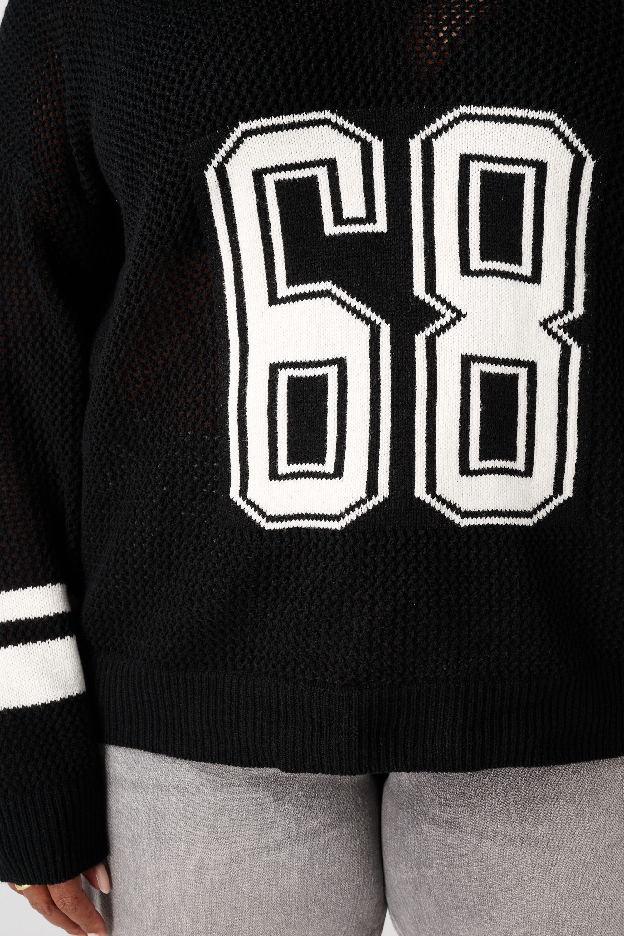 Fijn gebreide varsity trui Zwart
